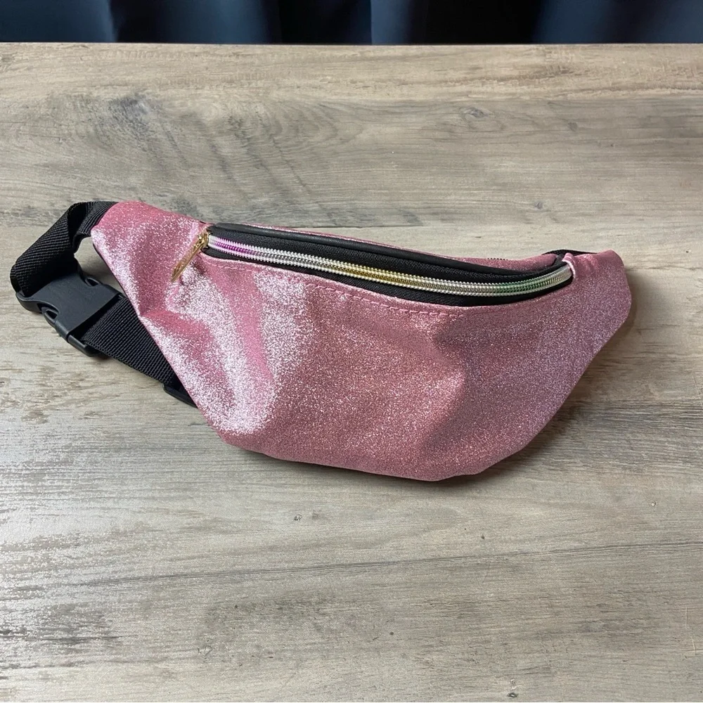 Pink glitter fabric bum bag fanny pack summer child’s zip‎ buckle belt money